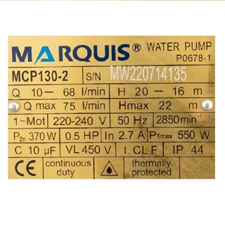 پمپ آب نیم اسب بشقابی مارکوئیس مدل MCP130