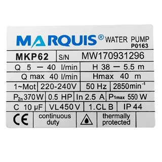 پمپ آب نیم اسب محیطی مارکوئیس مدل MKP62